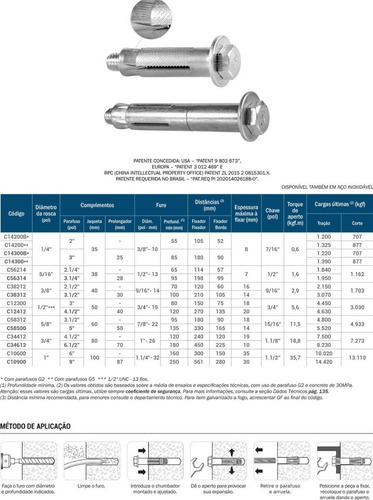 Imagem 2 de 2 de Chumbador Parabolt 3/8 X 2.1/2 Pol Cba Ancora 100pçs