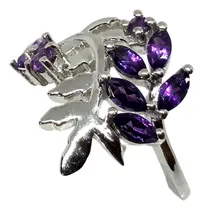 Comprar Anillo Plata Fina Forma De Hoja Con Amatistas Genuinas T17