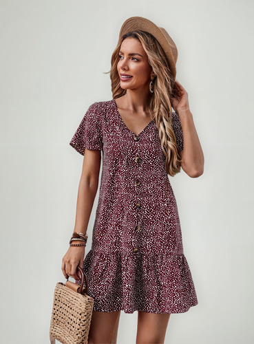 Vestido Smock Con Botón Delantero Con Estampado