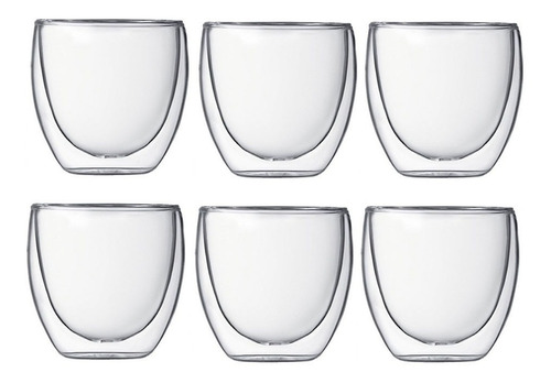 Set 6 Tazas Doble Pared De Vidrio 80ml Café, Ideal Regalo!