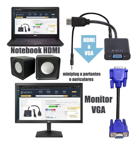 Cable Conversor Hdmi A Vga Video Audio Proyector Ps Full Hd