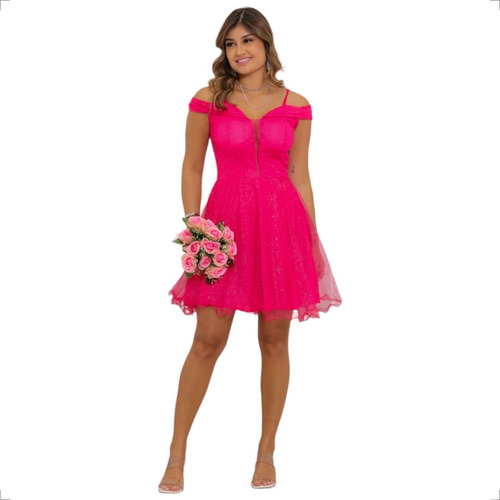Vestido Debutante Festa Curto Rodado Brilho Várias Cores