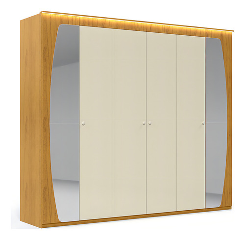 Guarda Roupa Inovação com Espelho LED Naturale Off White - Gelius