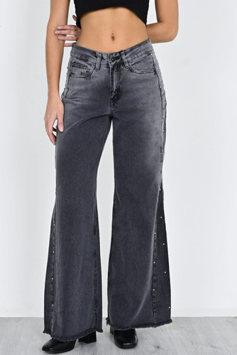 Jean Wide Leg Rígido Tachas Tiro Medio Dama Diva
