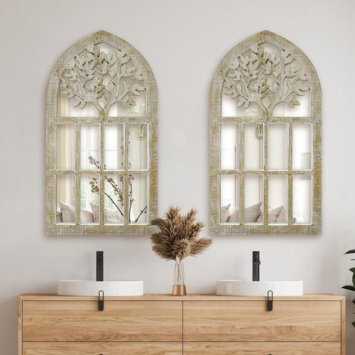 Espejo De Ventana Arqueado, Espejo De Madera Para Decoración