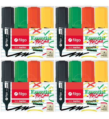 4 Set 4 Resaltadores Grueso Filgo Color Essential Text Marke