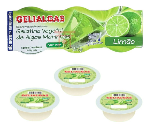 Gelatina Alga Marinha Agar Agar Kanten Vegana C/3 Gelialgas