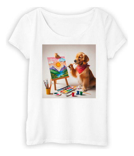 Remera Mujer Perro Golden Pintando Pintor Artista