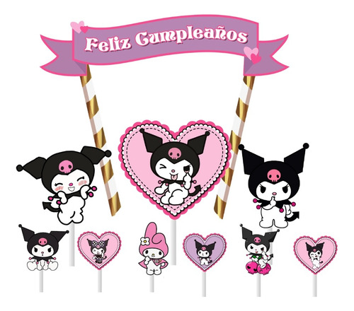 Kit Toppers Tortas Y Cupcake Kuromi Cotillón Cumpleaños