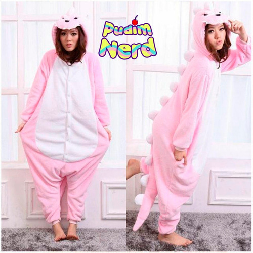Dinossauro Rosa Pijama Macacão Kigurumi - Pronta Entrega