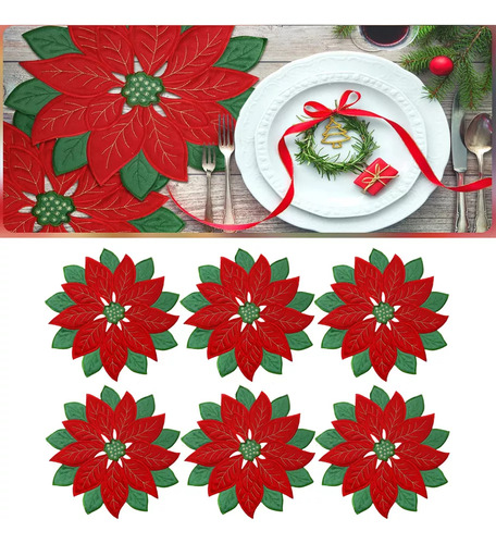 Mantel De Mesa Bordado Navideño, 6 Piezas