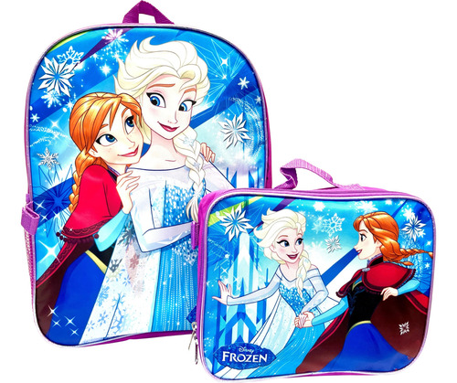 Mochila De Frozen Anna, Elsa Morada Con Lonchera