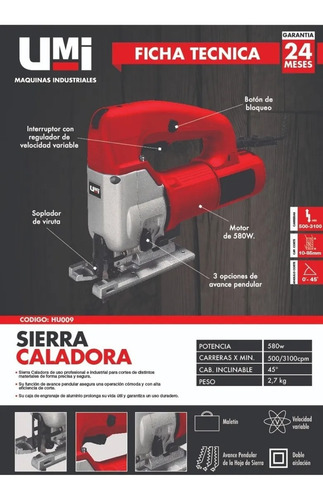 Sierra Caladora Industrial 580w 500-3100 Rpm Umi