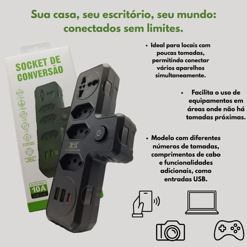 Benjamim Adaptador Universal Tomada Usb Tipo C Filtro Linha Branco 127/220V