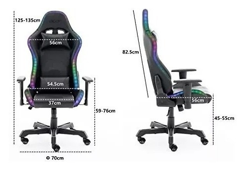 Imagen 4 de 8 de Silla De Escritorio Gamer Profesional Acer Energy Rgb Negra