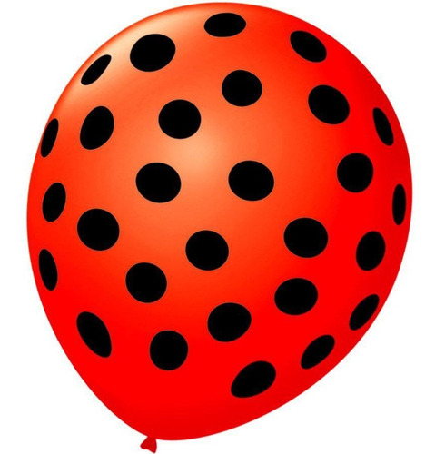 Balão Bexiga Decorada Vermelho Bolinha Preta N9 Pct 25 Unid