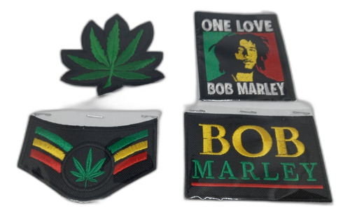 Set 4 Parches Bordados Bob Marley Mariguana  Etc 10cm Aprox 