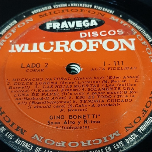 Sin Tapa Disco Gino Bonetti Saxo Alto Y Ritmo Cl0
