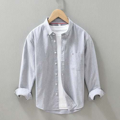 Camisa De Algodón Oxford De Manga Larga Para Hombre