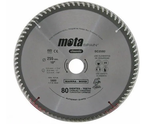 Disco Sierra Circular 255mm 80 Dientes Madera Mota