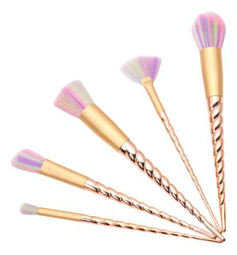Set 5 Brochas Dorado Lila Profesionales Para Maquillaje Dorado