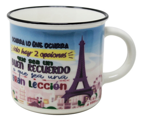 Taza Para Cafe Grande Porcelana Frases Torre Eiffel 350ml