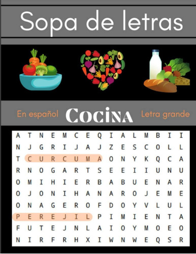 Libro: Sopa De Letras Cocina En Español Letra Grande: Para J