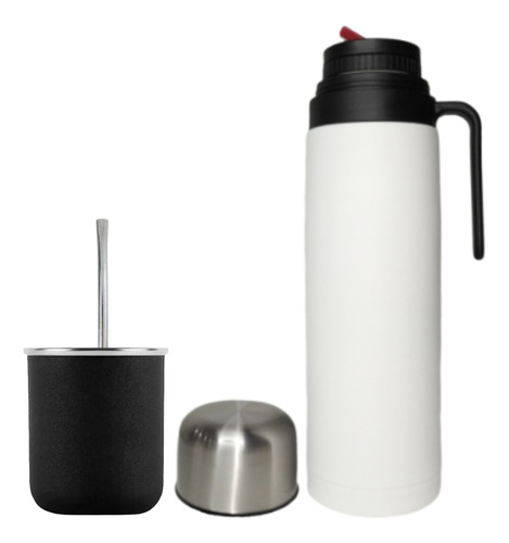 Juego Mate Termo 1l Blanco Pico Matero Mate Acero Bombilla 