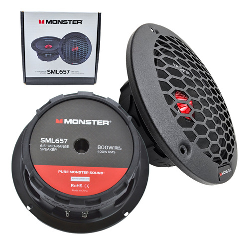 Par Medio Rango Monster Auto 6.5 Sml657 8ohm 800w Max Color Negro