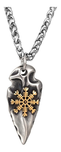 Collar Vegvísir Gungnir Vikingo Acero Color Plata Hombre