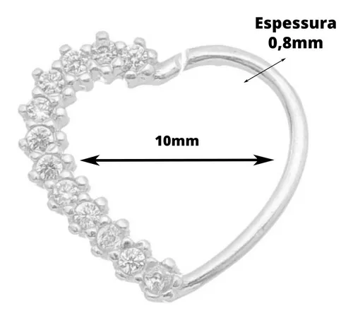 Piercing Sobrancelha Prateado Zircônia Coração é na ALARGS