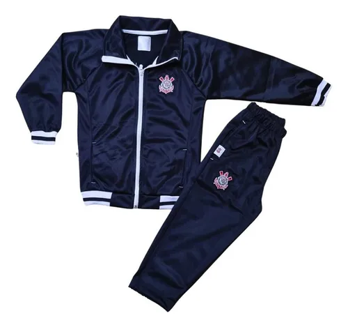 Conjunto Infantil Corinthians Agasalho Jaqueta E Cal a Preto