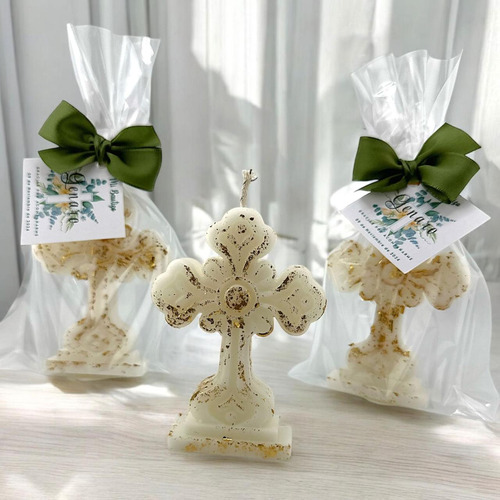 10 Velas Forma De Cruz Vintage Aromáticas Para Bautizo