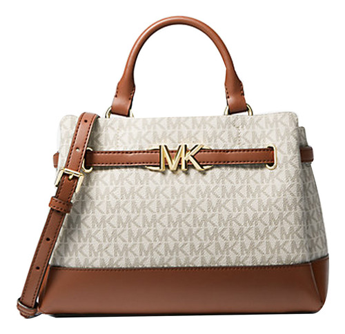 Bolsa Michael Kors Original Reed Small Belted Logo Vainilla Acabado de los herrajes Dorado Color Beige Color de la correa de hombro Marrón