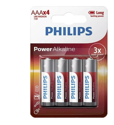 Pilas Alcalina Aa Philips Extra Duración Blister X 4