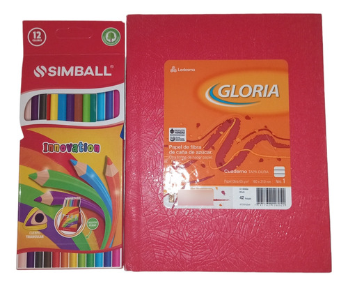 Lapices Simball Colores X12 + Cuaderno Gloria X 42h Rojo 