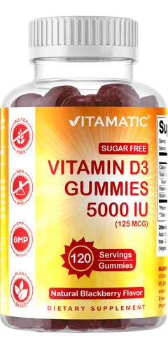 Gomitas De Vitamina D3 Vitamatic 5000 Ui Sin Azúcar, 120 Por