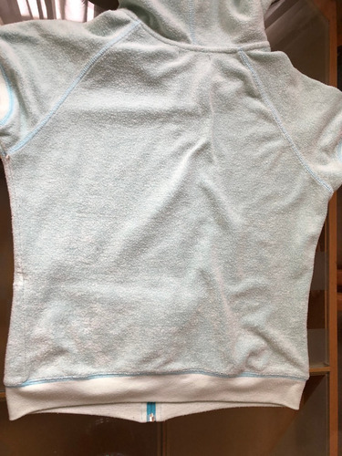 Campera Manga Corta Con Capucha Celeste Talle S 100% Algodon