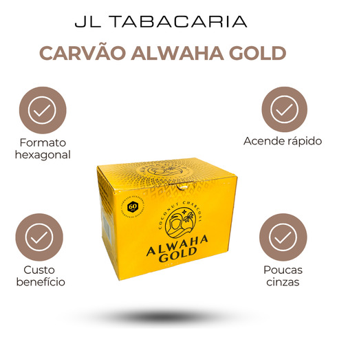 Carvão Narguile Importado Fibra De Coco Alwaha Gold 1kg