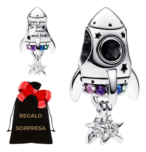 Regalo Charm Plata S925 Cohete Espacial Amor Luna Compatible