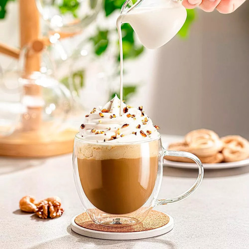 Taza Café Te Doble Vidrio Con Asa - 250ml - Set X 6 Agua