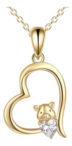 Collar Corazón Pig, Bañado En Oro 18k, 45cm