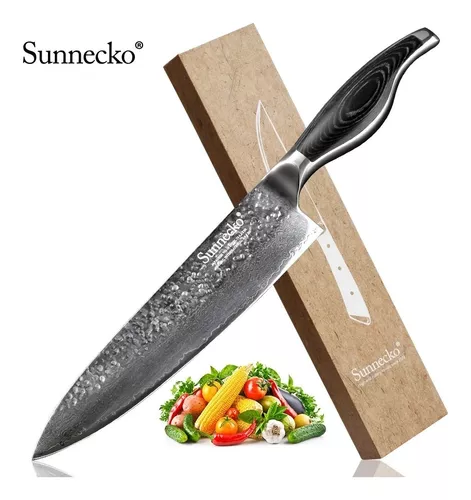 Cuchillo De Chef Santoku Alveolado Sunnecko. Acero Damasco Japones VG-10 -  Cuchillos Importados
