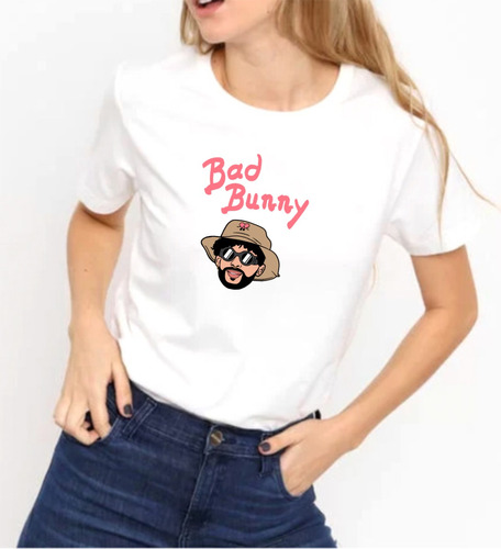 Remera Mujer Blanca Sublimada Personalizada Bad Bunny