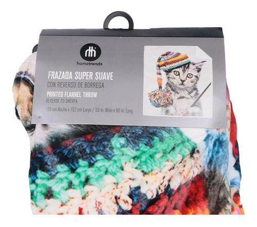 Frazada Aborregada Estampado Gato Multicolor Color Blanco