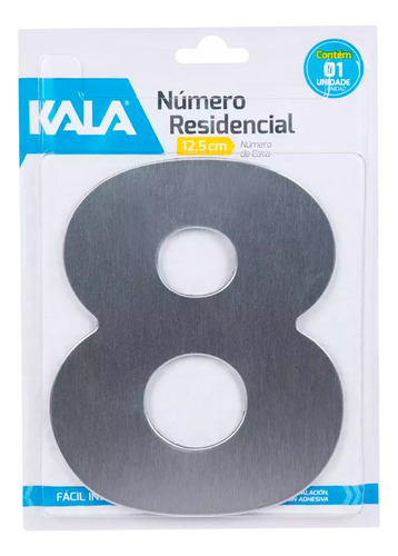 Número Residencial Aço Escovado N8 12,5cm Kala Cor Inox