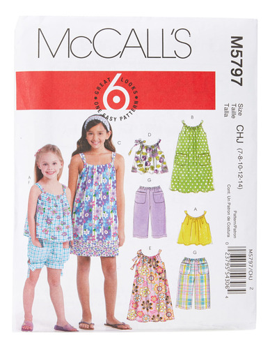 Mc 's Patterns M5797 de Niño Niñas' Tops Vestido Corto