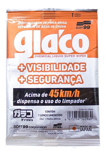 Repelente Água Cristalizador Vidro - Glaco Wipe On - Soft99