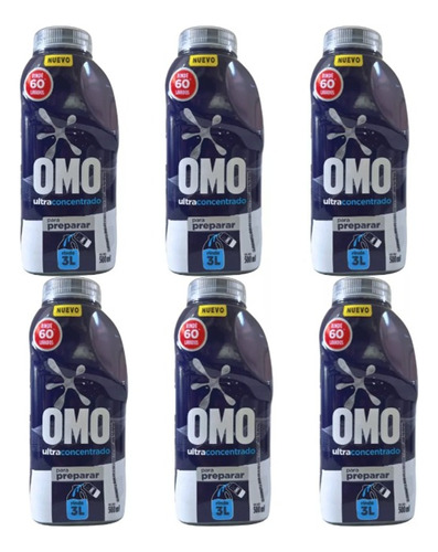 Detergente Pack 6 Unidades Omo Diluir  500 Ml Rinde 3 Litros