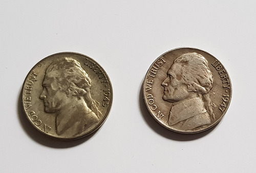 Monedas X 2 Usa 1945 1947 5 Cents Plata Niquel Lote X 2